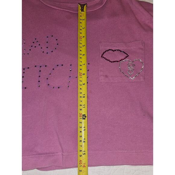 Pink Cropped GAP Tee Rhinestone “BAD BXTCH” & Heart Pocket Y2K Baddie Vibes M/L - Picture 4 of 9